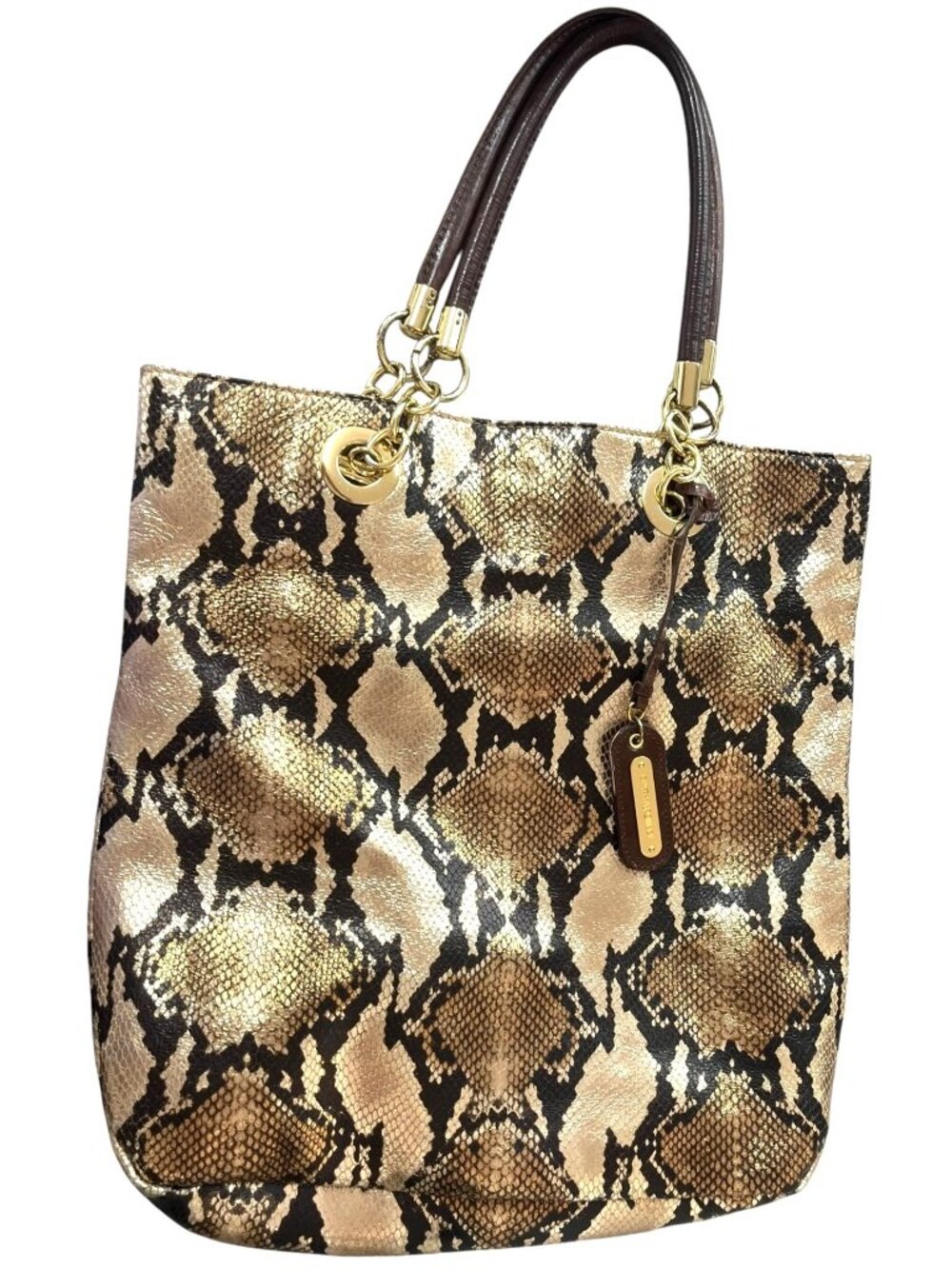 Cynthia Rowley Gold Snakeskin Print Tote Bag